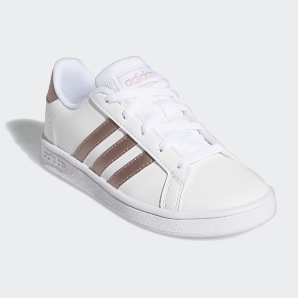 adidas White Sneakers with Rose Gold Stripes